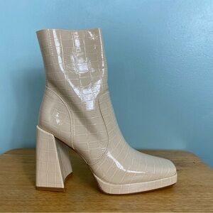 Princess Polly Beige Jamie Platform Heeled Boot‎ Croc Sz 9